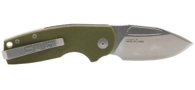S.O.G SOG16030157 Stout SJ 2.60″ Folding Clip Point Plain Stonewashed Cryo D2 Steel Blade/ Olive Drab Textured G10 Handle Includes Belt Clip
