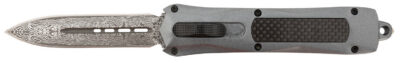 Steel River Knives A163BDD Spartan  3.50″ OTF Dagger Plain Damascus 440C SS Blade/Gray w/Carbon Fiber Inlay Aluminum Zinc Alloy Handle