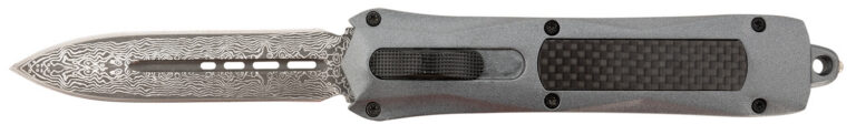 Steel River Knives A163BDD Spartan  3.50″ OTF Dagger Plain Damascus 440C SS Blade/Gray w/Carbon Fiber Inlay Aluminum Zinc Alloy Handle