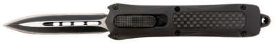 Steel River Knives MA163BD Spartan  Mini 2.70″ OTF Dagger Plain Black/Silver 440C SS Blade/ Black w/Carbon Fiber Inlay Aluminum Zinc Alloy Handle