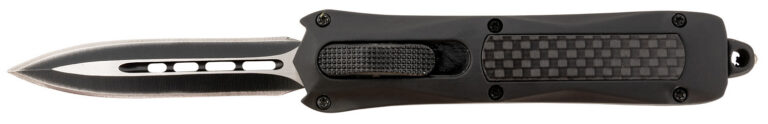Steel River Knives MA163BD Spartan  Mini 2.70″ OTF Dagger Plain Black/Silver 440C SS Blade/ Black w/Carbon Fiber Inlay Aluminum Zinc Alloy Handle