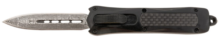 Steel River Knives MA163BDD Spartan  Mini 2.70″ OTF Dagger Plain Damascus 440C SS Blade/ Black w/Carbon Fiber Inlay Aluminum Zinc Alloy Handle