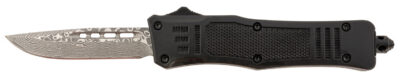 Steel River Knives MT616BRDAMDP Spartan  Mini 2.75″ OTF Drop Point Plain Real Damascus 4.25″/ Black Aluminum Zinc Alloy Handle