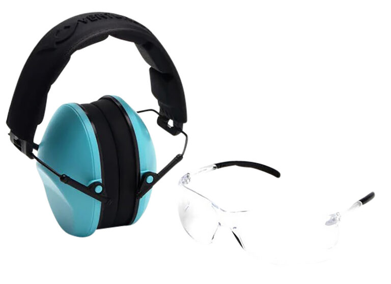 Pyramex VGCOMBO410 Low-Profile Combo Kit Scratch Resistant Clear Lens & Frame with Rubber Temple Tips Powder Blue Low-Profile Earmuffs Pyramex VGCOMBO410 Low-Profile Combo Kit Scratch Resistant Clear Lens & Frame with Rubber Temple Tips Powder Blue Low-Profile Earmuffs
