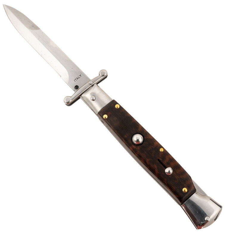 Steel River Knives SGSWP Spartan 3.9″ Italian Bayonet Polished Blade 5.1″ Snakewood Handle Side Open Steel River Knives SGSWP Spartan 3.9″ Italian Bayonet Polished Blade 5.1″ Snakewood Handle Side Open