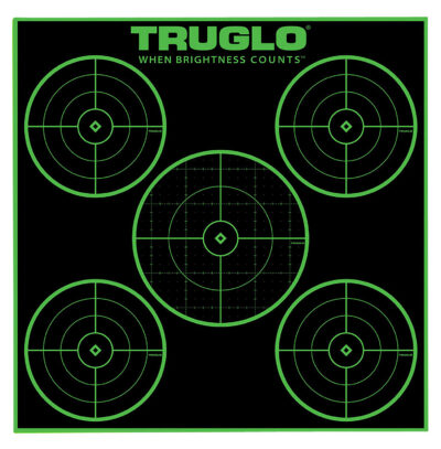 TruGlo TG11A25 Tru-See 5-Bull Target Self-Adhesive Heavy Paper Black/Green 12″x12″ 5-Bullseye 25 Pack