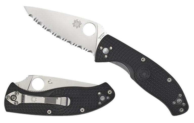 Spyderco C122PBK Tenacious Lightweight 3.39″ Folding Plain Satin 8Cr13MoV SS Blade/Black Bi-Directional Texturing FRN Handle Includes Pocket Clip