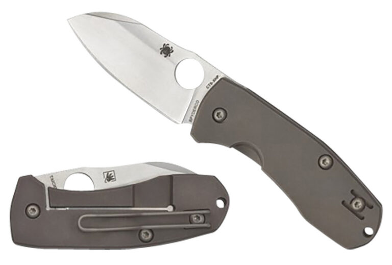 Spyderco C158TIP2 Techno 2  2.52″ Folding Sheepsfoot Plain CTS XHP Steel Blade/Matte Stonewashed Titanium Handle Includes Pocket Clip