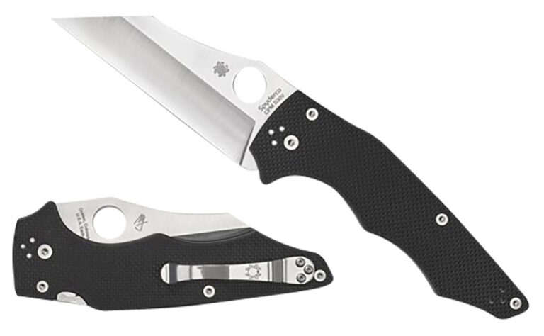 Spyderco C253GP YoJumbo  3.98″ Folding Wharncliffe Plain Stonewashed CPM S30V SS Blade/ Black Textured G10 Handle Includes Pocket Clip