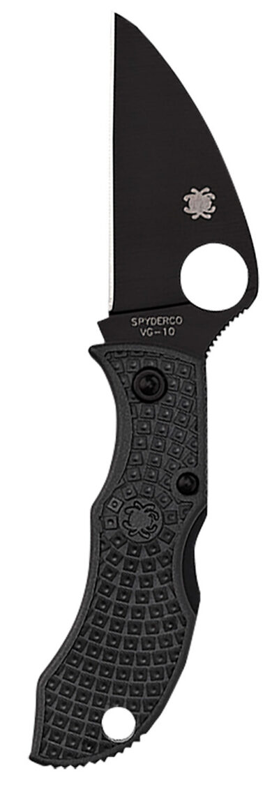 Spyderco MBKWPBK Manbug  1.91″ Folding Wharncliffe Plain Non-Reflective Black TiCN VG-10 SS Blade/Black Textured FRN Handle
