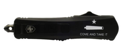 Templar Knife LCATII531 Gen II Come And Take It Small 2.69″ OTF Tanto Part Serrated Black Oxide 440C SS Blade, 4.31″ Black “Come And Take It” w/Cannon Aluminum Handle, Glass Breaker