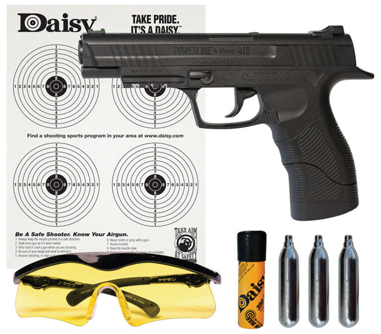 Daisy 985415242 415 Powerline Kit CO2 177 BB 21+1 495 fps, Black Polymer Frame with Pic. Rail, Fiber Optic Sight, Includes Ammo/Target/Glasses/CO2 Cartridges Daisy 985415242 415 Powerline Kit CO2 177 BB 21+1 495 fps, Black Polymer Frame with Pic. Rail, Fiber Optic Sight, Includes Ammo/Target/Glasses/CO2 Cartridges