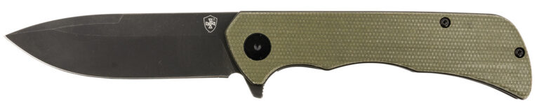 Templar Knife PFMGN321 Paladin  3.27″ Folding Drop Point Plain Black Powder Coated D2 Steel Blade, 4.40″ Green Micarta Handle