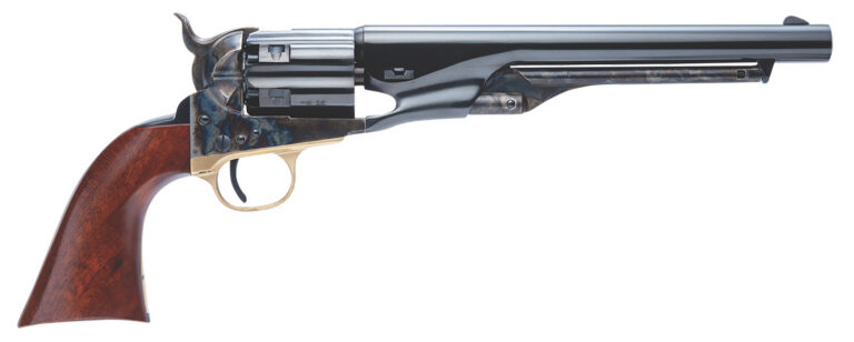Cimarron CA041 1860 Army .44 Cal 6 Shot, 8″ Blued Round Steel Barrel, Blued Engraved/Fluted Cylinder, Color Case Hardened Steel Frame, Smooth Walnut Grip, Exposed Hammer Cimarron CA041 1860 Army .44 Cal 6 Shot, 8″ Blued Round Steel Barrel, Blued Engraved/Fluted Cylinder, Color Case Hardened Steel Frame, Smooth Walnut Grip, Exposed Hammer