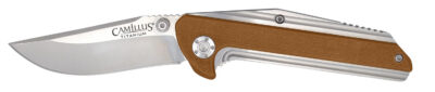Camillus 19196 Sevens  2.75″ Folding Plain Silver AUS-8 Carbonitride Titanium Blade, Desert Tan/SS G10/SS Handle