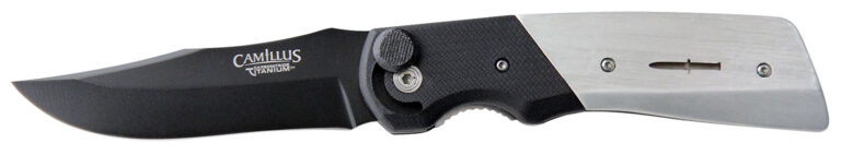 Camillus 19080 Cuda Bolt 3.75″ Folding Drop Point Plain Black Carbonitride Titanium AUS-8A SS Blade, Black/Silver Aluminum/G10 Handle Camillus 19080 Cuda Bolt 3.75″ Folding Drop Point Plain Black Carbonitride Titanium AUS-8A SS Blade, Black/Silver Aluminum/G10 Handle