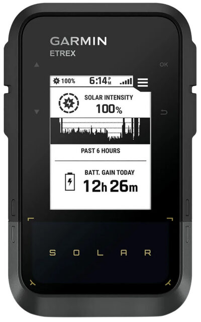 Garmin 0100278200 eTrex Solar GPS/Smart Features, 28MB Memory Black 2.20″ Transflective/Monochrome Display, Compatible w/Garmin Explore App