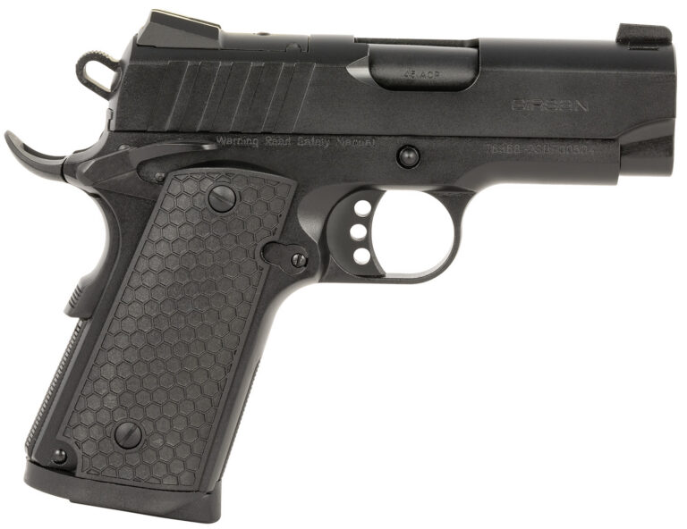 EAA GIRSAN 391041 MC1911 SC Influencer Sub-Compact 45 ACP 6+1 3.40″ Blued Steel Barrel, Black Cerakote Optic Ready/Serrated Steel Slide & Frame w/Picatinny Rail & Beavertail, Gray Polymer Grip EAA GIRSAN 391041 MC1911 SC Influencer Sub-Compact 45 ACP 6+1 3.40″ Blued Steel Barrel, Black Cerakote Optic Ready/Serrated Steel Slide & Frame w/Picatinny Rail & Beavertail, Gray Polymer Grip