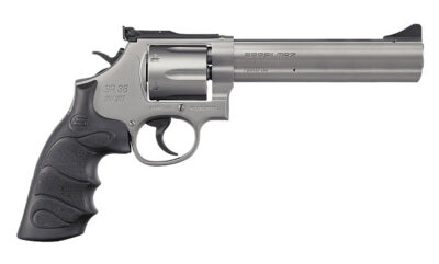 SAR USA SARSR38ST6 SAR SR  38 Special/357 Mag 6 Shot, 6″ Stainless Steel Barrel, Cylinder & Frame w/Black Finger Groove Grip, Drop Safety/Hammer Block Safety, Exposed Hammer