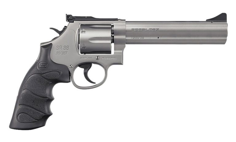SAR USA SARSR38ST6 SAR SR 38 Special/357 Mag 6 Shot, 6″ Stainless Steel Barrel, Cylinder & Frame w/Black Finger Groove Grip, Drop Safety/Hammer Block Safety, Exposed Hammer SAR USA SARSR38ST6 SAR SR 38 Special/357 Mag 6 Shot, 6″ Stainless Steel Barrel, Cylinder & Frame w/Black Finger Groove Grip, Drop Safety/Hammer Block Safety, Exposed Hammer