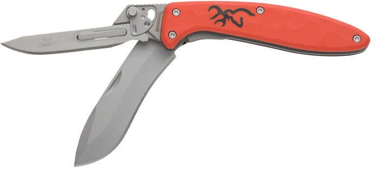 Browning 3220462B Primal Scalpel 2 Boxed 2.75″ Folding Drop Point/Scalpel Plain Blaze Orange 8Cr13MoV SS Blade, Blaze Orange Polymer w/Rubber Overmold Handle