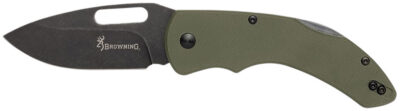 Browning 3220506 Hidden Hollow  EDC Large 3″ Folding Drop Point Plain Black Oxide Stonewashed D2 Steel Blade, OD Green G10 Handle