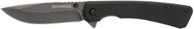 Browning 3220514 Branded Rock  EDC 3″ Folding Drop Point Plain Black Stonewashed 7Cr17MoV SS Blade, Black G10 Handle