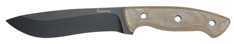 Browning 3220517B Desolation  Large 6″ Fixed Drop Point Plain Black Powder Coated 440C SS Blade, Tan Micarta Laminate Handle