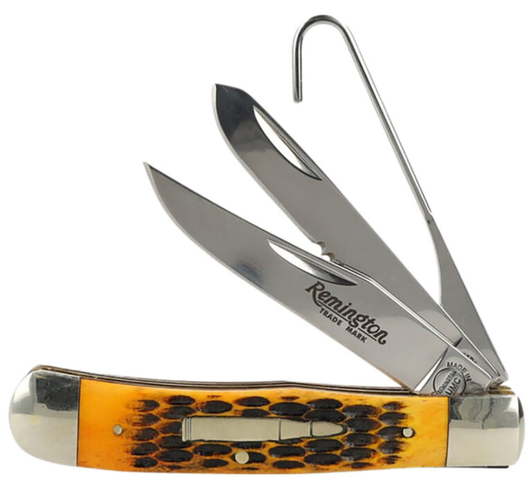 Remington Accessories R15696 Bullet Waterfowler Pocket Folding Clip Point/Gut Hook/Spey Gut Hook/Part Serrated/Plain Polished Carbon Steel Blade, Burnt Dark Amber Jigged Bone Handle Remington Accessories R15696 Bullet Waterfowler Pocket Folding Clip Point/Gut Hook/Spey Gut Hook/Part Serrated/Plain Polished Carbon Steel Blade, Burnt Dark Amber Jigged Bone Handle