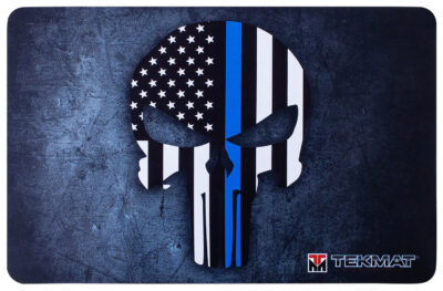 TekMat TEKR17PUNISHERBL Punisher Blue Line Cleaning Mat Black/White/Blue Rubber 11″x17″ Blue Line Punisher Skull