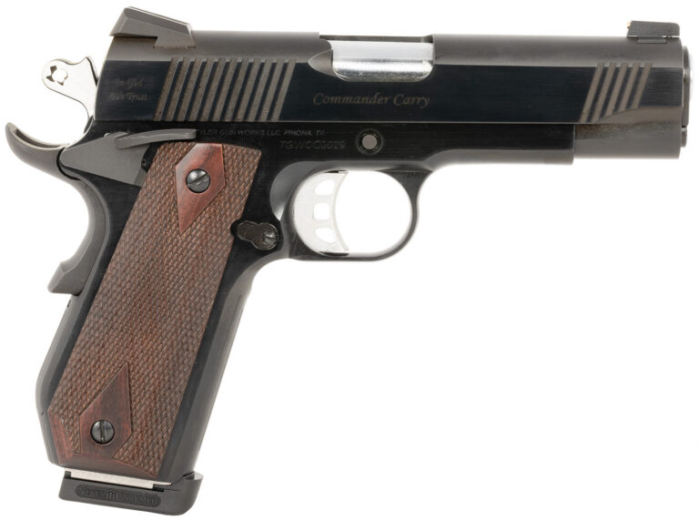 Tyler Gun Works TGWCMBL45 Custom 1911 Commander 45 ACP 7+1 4.25″ Stainless Match Grade Barrel, Blued Serrated Steel Slide, Blued Steel Frame w/Beavertail, Walnut Grip Tyler Gun Works TGWCMBL45 Custom 1911 Commander 45 ACP 7+1 4.25″ Stainless Match Grade Barrel, Blued Serrated Steel Slide, Blued Steel Frame w/Beavertail, Walnut Grip
