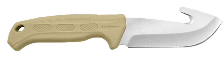Camillus 19156 Roto 4″ Fixed Drop Point/Gut Hook Plain Satin 420 Steel Titanium Bonded Blade, Tan PP/TPR Handle Camillus 19156 Roto 4″ Fixed Drop Point/Gut Hook Plain Satin 420 Steel Titanium Bonded Blade, Tan PP/TPR Handle