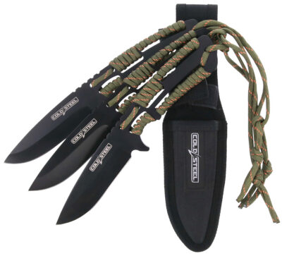 Cold Steel CSTH44KVD3PK Throwing Knives  Set of 3 4.40″ Fixed Clip Point Plain Black Oxide 420 Stainless Steel Blade, Paracord Wrap Handle