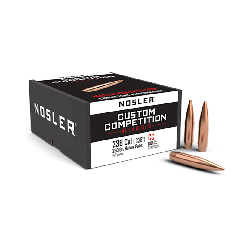 Nosler 57520 Custom Competition 338Cal 250gr Hollow Point Boat Tail 100/Box Nosler 57520 Custom Competition 338Cal 250gr Hollow Point Boat Tail 100/Box