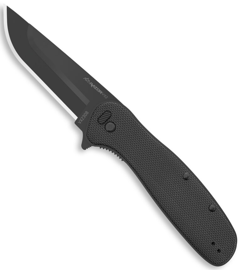 Outdoor Edge VX230B Razor VX2 EDC 3″ Folding Plain Black Oxide 420J2 SS Blade, Black Textured G10 Handle Outdoor Edge VX230B Razor VX2 EDC 3″ Folding Plain Black Oxide 420J2 SS Blade, Black Textured G10 Handle