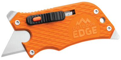 Outdoor Edge SWB10C SlideWinder  3.50″ Long, Plain Utility Blade, Orange GNR/SS Handle, Screwdriver, Bottle Opener