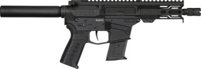CMMG 57A9A0FAB Banshee MK57 5.7x28mm 20+1 5″ Black Nitride Medium Taper Threaded Barrel, M-LOK Handguard, Black Armor Cerakote Aluminum Receiver w/Picatinny Rail, Black Pistol Tube, CMMG Zeroed Grip
