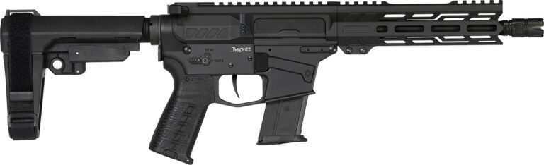 CMMG 57A340FAB Banshee MK57 5.7x28mm 20+1 8″ Black Nitride Medium Taper Threaded Barrel, EML 7″ M-LOK Handguards, Black Armor Cerakote Aluminum Picatinny Rail Receiver, CMMG Zeroed Grips
