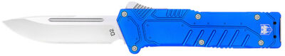 CobraTec Knives BLUSFDNS Special Forces  3.25″ OTF Drop Point Plain Satin D2 Steel Blade, 4.75″ Blue Textured Anodized Aluminum Handle