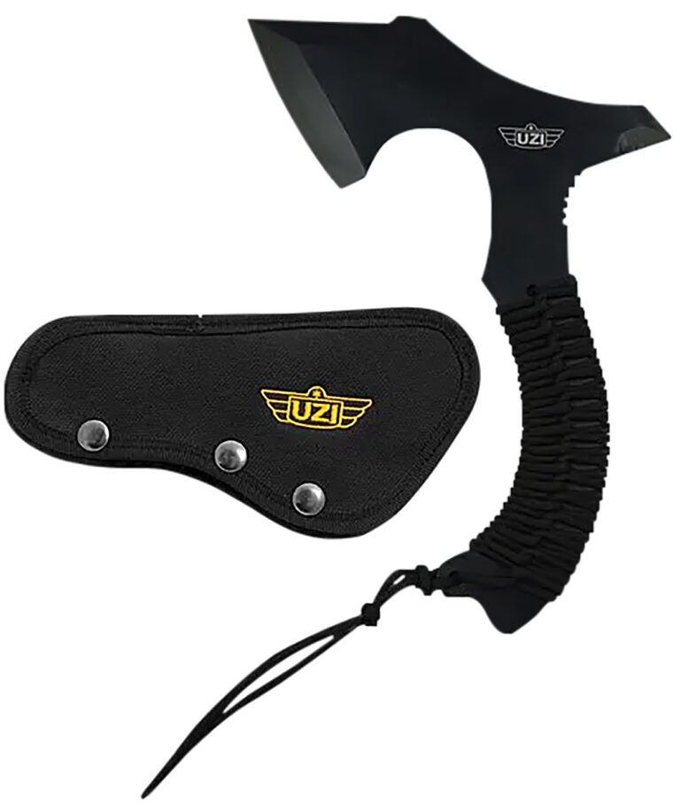 Uzi Accessories UZKAXE5 Throwing Axe 7″ Plain Stainless Steel Blade, Black Paracord Wrapped Stainless Steel Handle 12.20″ OAL Uzi Accessories UZKAXE5 Throwing Axe 7″ Plain Stainless Steel Blade, Black Paracord Wrapped Stainless Steel Handle 12.20″ OAL