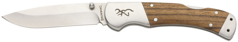 Browning 3220533 Sage Creek  Large 3.50″ Folding Drop Point Plain Satin 9Cr18MoV SS Blade, Brown Zebra Wood Handle