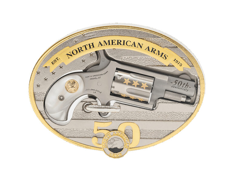 NAA 50TH ANNIVERSARY 22LR WITH BELT BUCKLE GOLD ZERCONIUM WITH 50TH ANNIVERSARY INLAY NAA-22LR-BBO-50 NAA 50TH ANNIVERSARY 22LR WITH BELT BUCKLE GOLD ZERCONIUM WITH 50TH ANNIVERSARY INLAY NAA-22LR-BBO-50