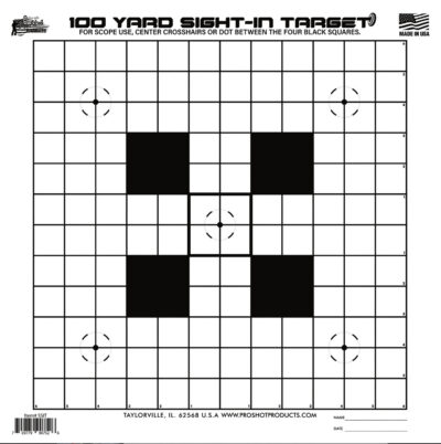 Pro-Shot SSIT12PK  Sight-In Hanging Heavy Paper 100yds 14″ x 14″ Black/White 12 Pack