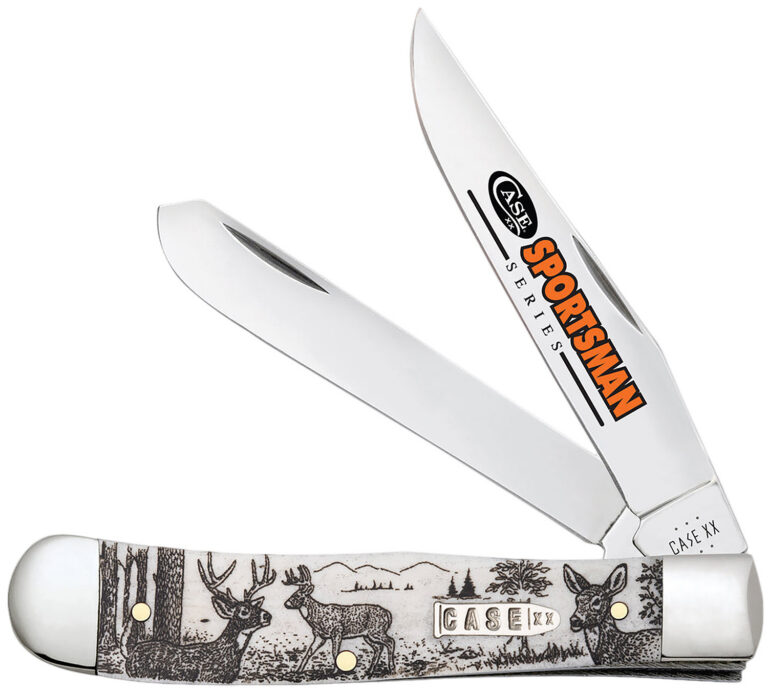 Case 81220 Trapper Sportsman Folding Clip Point/Spey Plain Mirror Polished Tru-Sharp SS Blade/Deer Embellished Natural Bone Handle Case 81220 Trapper Sportsman Folding Clip Point/Spey Plain Mirror Polished Tru-Sharp SS Blade/Deer Embellished Natural Bone Handle