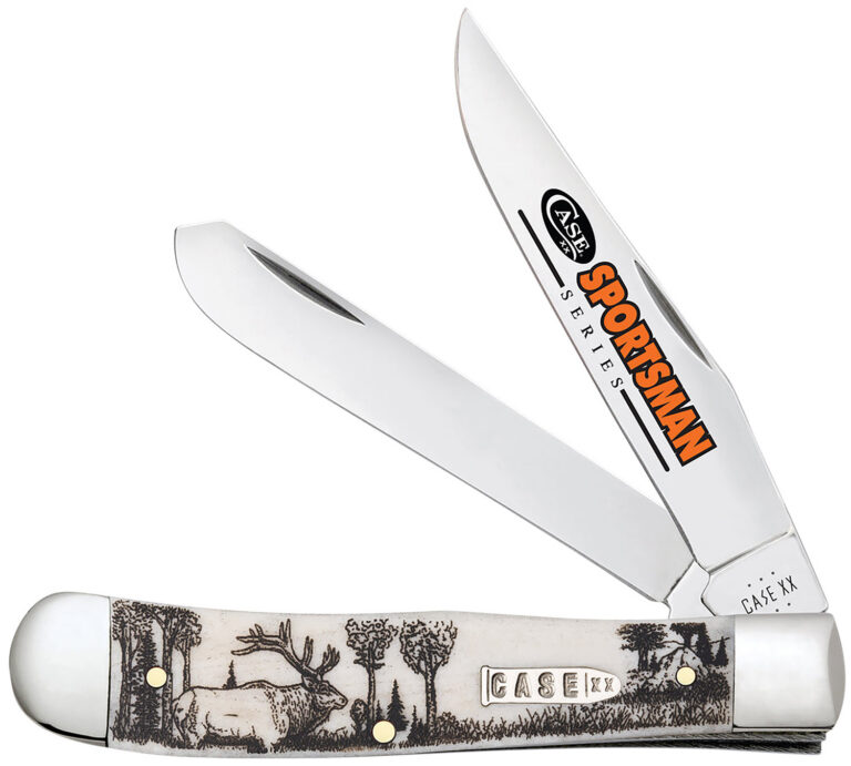Case 81222 Trapper Sportsman Folding Clip Point/Spey Plain Mirror Polished Tru-Sharp SS Blade/Elk Embellished Natural Bone Handle Case 81222 Trapper Sportsman Folding Clip Point/Spey Plain Mirror Polished Tru-Sharp SS Blade/Elk Embellished Natural Bone Handle
