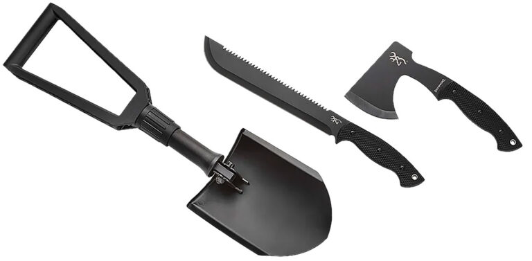 Browning 3220582B Camp Combo Machete, Hatchet & Shovel w/Black Polymer Handle