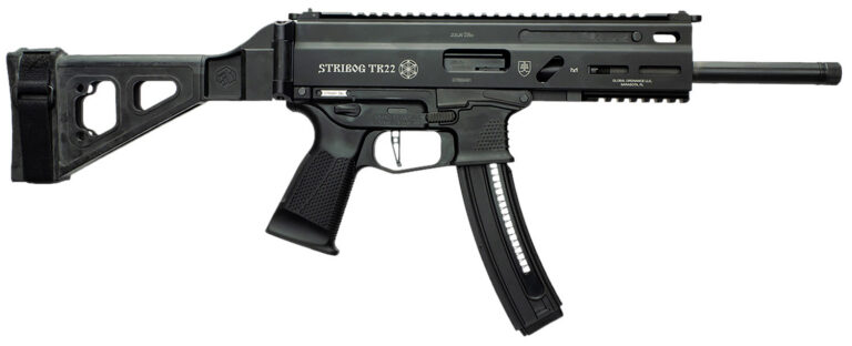 Grand Power 197892004817 TR22 Stribog 22 LR 25+1 10″ Black Threaded Barrel, Black Hardcoat Anodize Receiver w/Picatinny Rail, Black SB Tactical Brace, Black Polymer Grip, Ambidextrous
