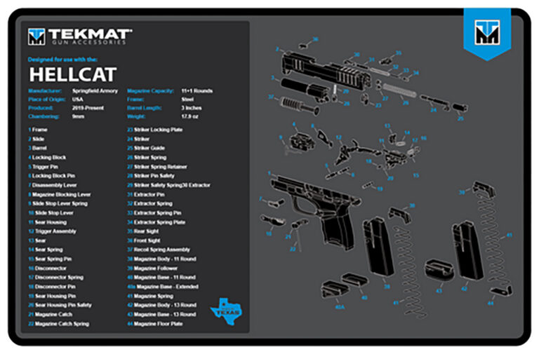 TekMat TEKR17HELLCATBLU Springfield Armory Hellcat Cleaning Mat Black/Blue/White Rubber 11″x17″ Springfield Hellcat Parts Diagram TekMat TEKR17HELLCATBLU Springfield Armory Hellcat Cleaning Mat Black/Blue/White Rubber 11″x17″ Springfield Hellcat Parts Diagram