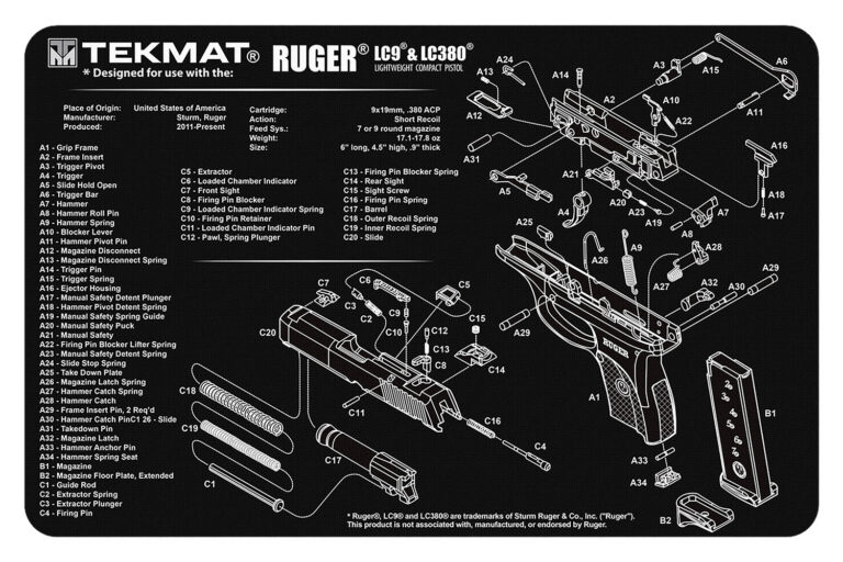 TekMat TEKR17RUGERLC9 Ruger LC9 Cleaning Mat Black/White Rubber 11″x17″ Ruger LC9 Parts Diagram TekMat TEKR17RUGERLC9 Ruger LC9 Cleaning Mat Black/White Rubber 11″x17″ Ruger LC9 Parts Diagram