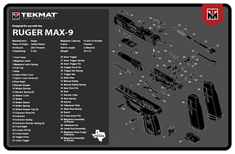 TekMat TEKR17RUGERMAX9 Ruger Max 9 Cleaning Mat Black/White Rubber 11″x17″ Ruger Max 9 Parts Diagram
